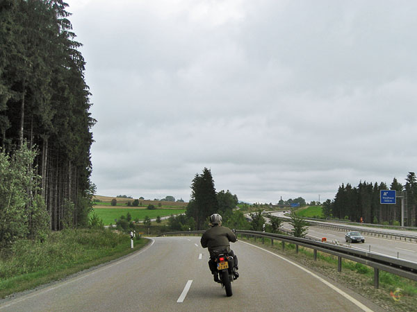 Motorcycle on road alongside the Autobahn