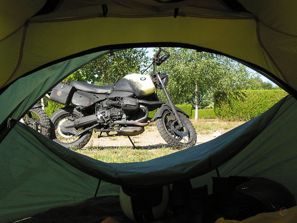Motorcycle, seen from the tent