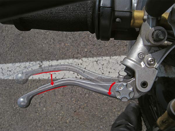 The front brake handle of a motorcycle