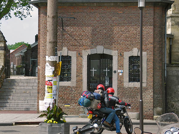 Motorcycle with lots of luggage and a pillion rider