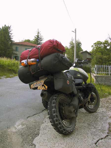 motorcycle with two drybags