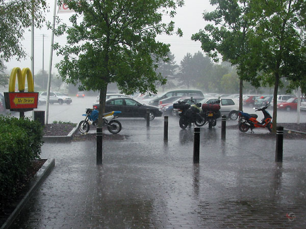 Parking place with an enormous amount of rain