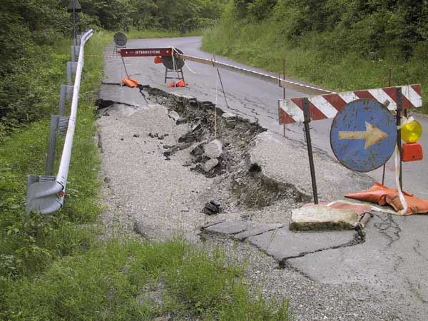 Part of the road (at the side) has gone