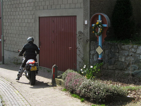 A motorcycle rider and flowers